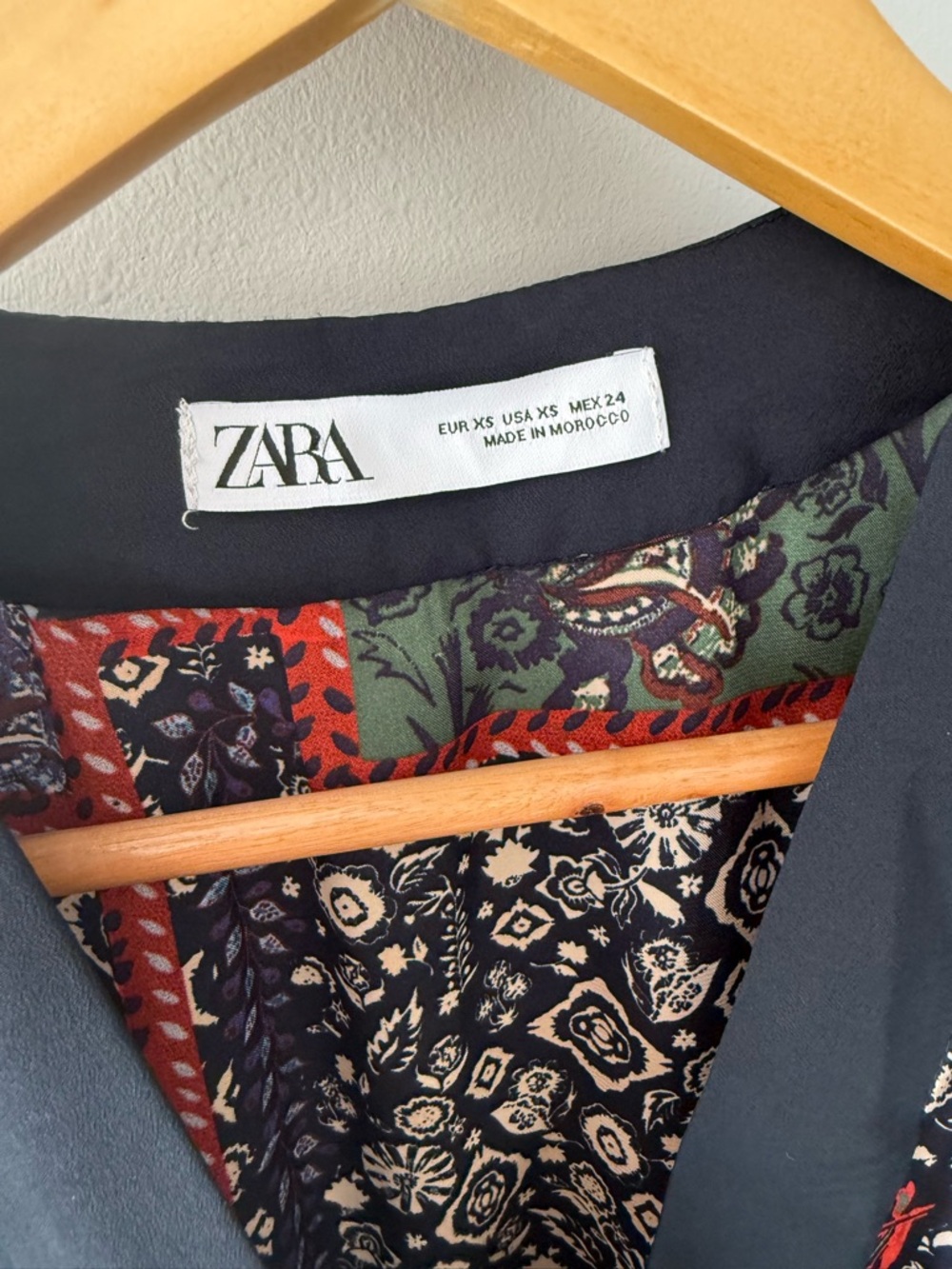Zara Navy Mix-Print Wrap Dress - Picture 4 of 6